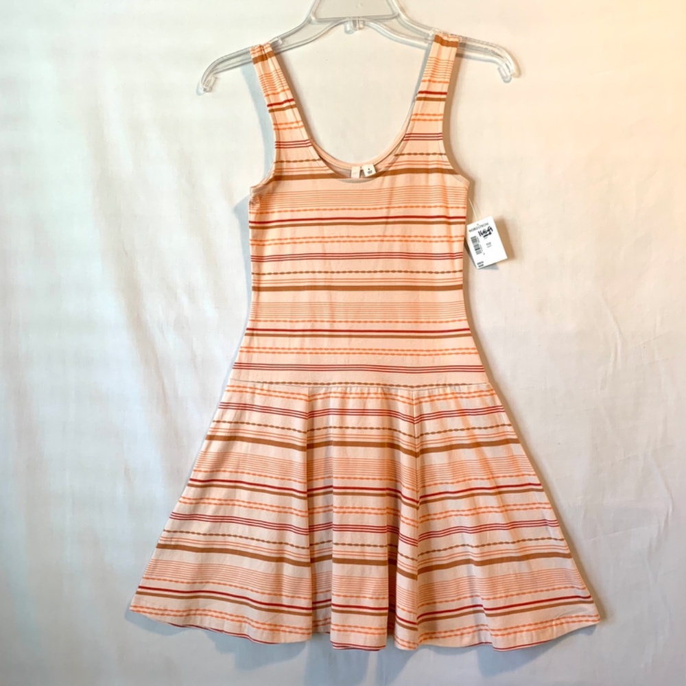 Frenchi Sleeveless Light Peach Striped Fit & Flare Dress Size Small